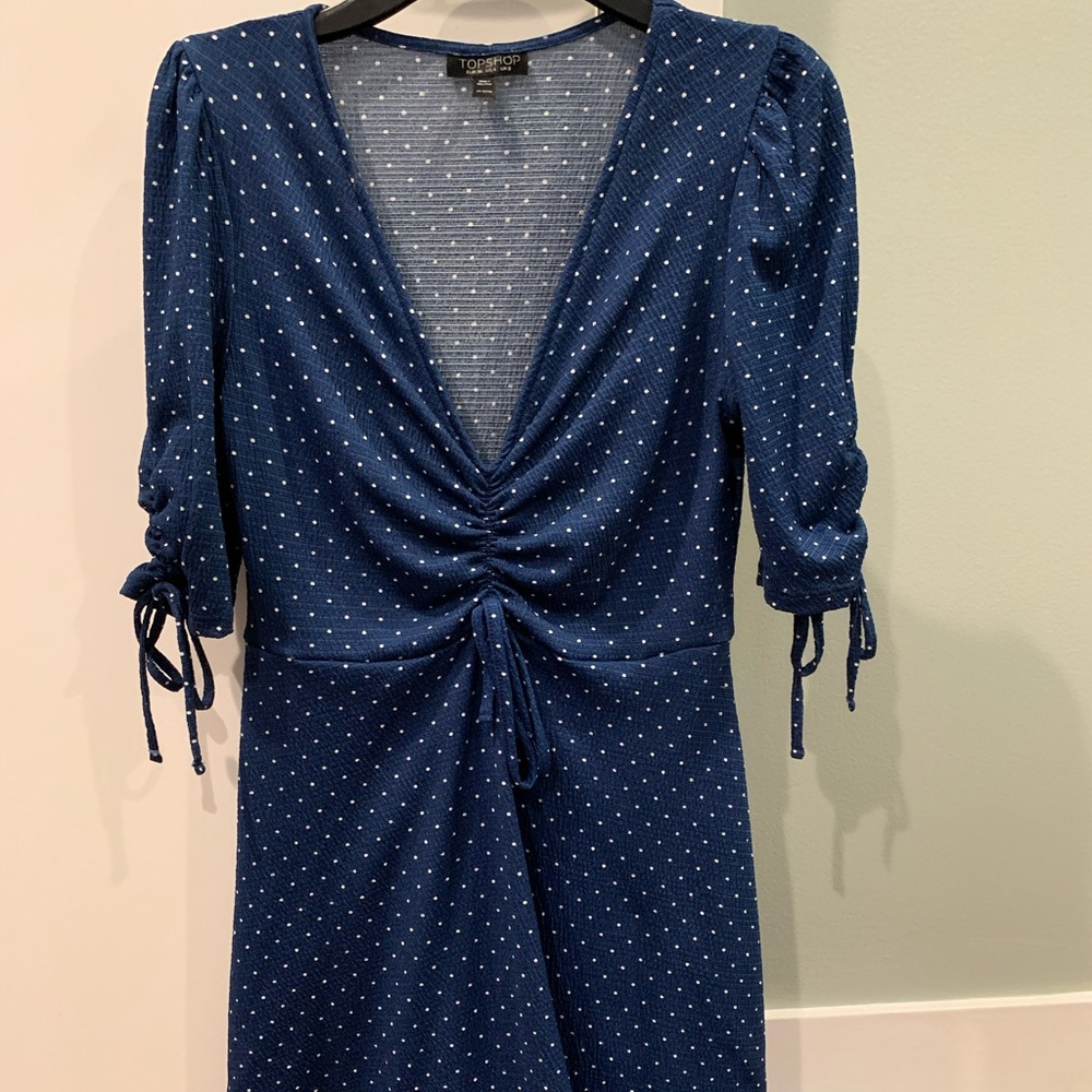 Blue polka dot tea Topshop dress.